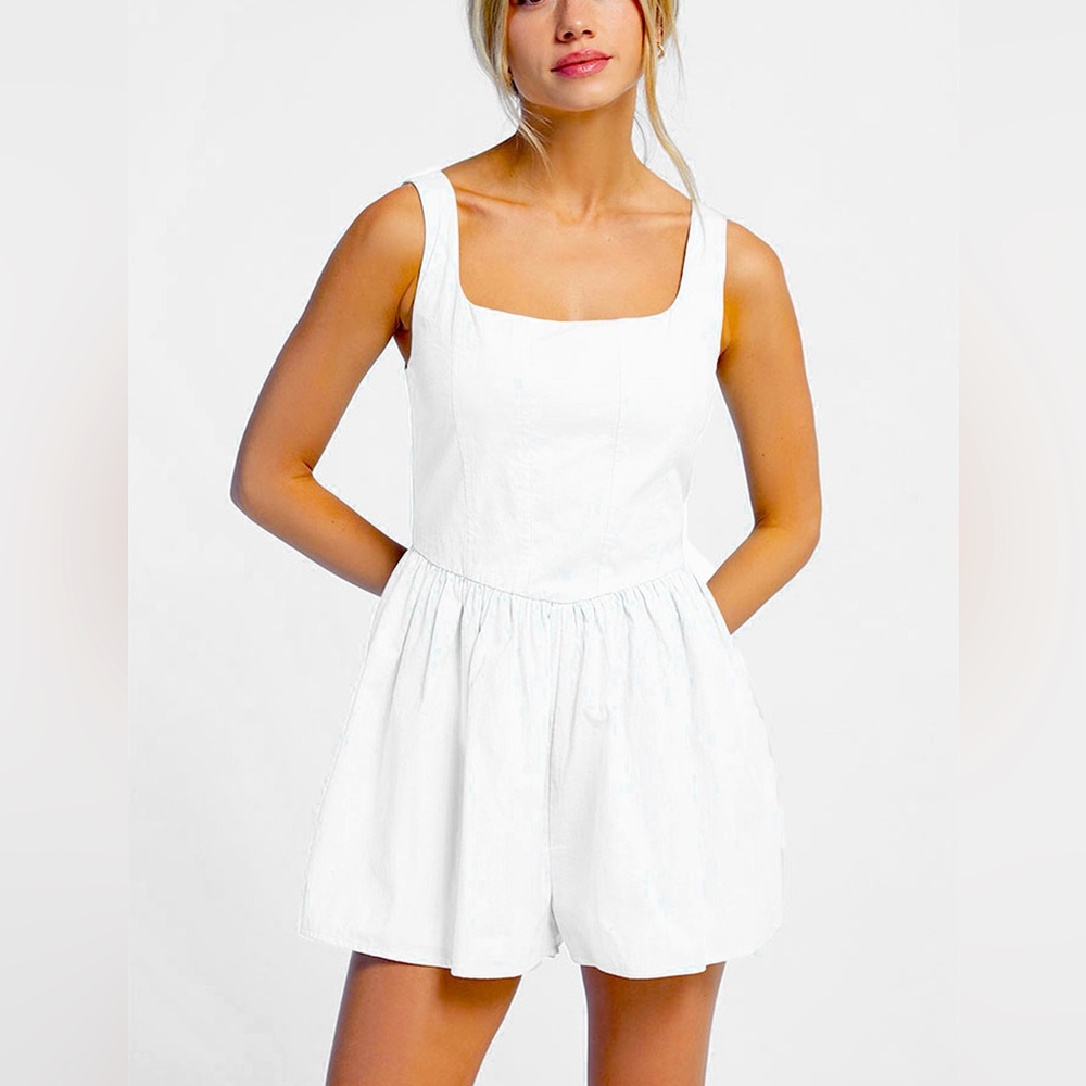 LA Hearts white linen drop waist flared romper w square neck - NWT sz M